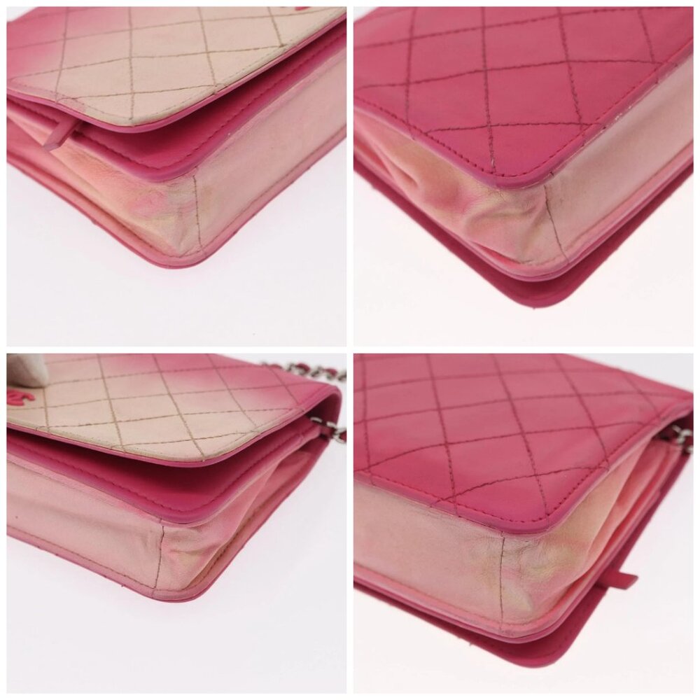 CHANEL Chain Shoulder Bag Leather Pink Silver CC - Picture 16 of 16